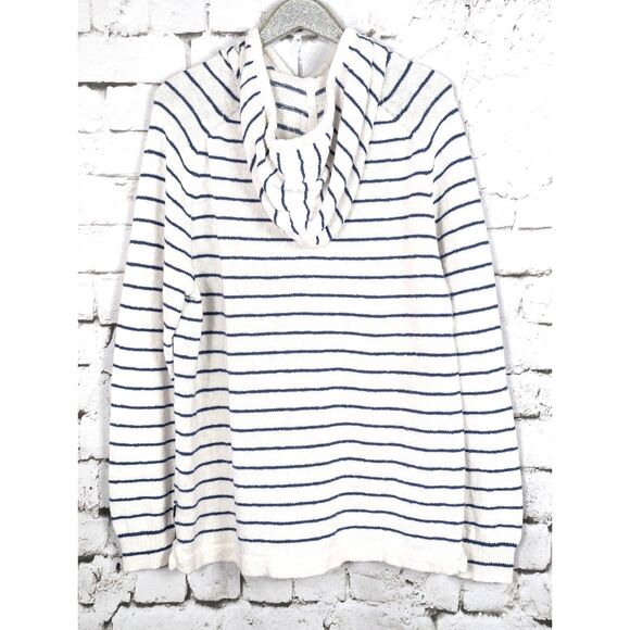 VINEYARD VINES Men's Beach Nautical Fisherman Knit Hoodie Sweater Cream/Navy XL - Picture 3 of 5